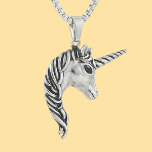Yunnique – collier avec pendentif licorne en acier inoxydable, en forme d'animal, en argent, pour hommes et femmes, Style Punk rétro, 122025 - Product Image 1