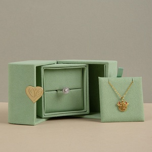 Custom Printed Microfiber <b>Gift</b> Necklace Jewelry Packaging <b>Box</b> Double Open Velvet Jewelry <b>Box</b> with Heart Shaped Gold Button - Product Image 3