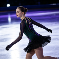 Robe de patinage artistique noire, verte et violette, col montant, manches longues en maille, jupe ornée de strass pour enfants et adultes, compétition et performance
