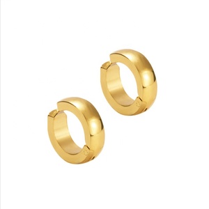 Stainless Steel High Polished Color Plated Hip Hop Small Cambered Surface Hinged None Piercing Round Huggie Hoop <strong>Earrings</strong> <strong>Cuff</strong> - Product Image 4