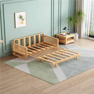 <b>Sofa</b> <b>Bed</b> Solid Wood Convertible L-Shaped Natural Color For Living Room <b>Small</b> Apartment Rental Use - Product Image 4