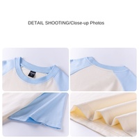 T-shirt décontracté à manches courtes raglan de style américain, 260g, coupe ample, en coton pur double fil, sans repassage