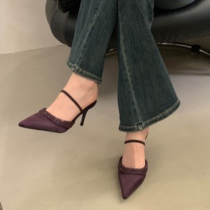 Giày sandal nữ YX2026 đính đá pha lê kiểu Pháp mùa hè, gót nhọn, mũi nhọn, chất liệu satin, kiểu xỏ ngón, nửa kín mũi. - Product Image 4