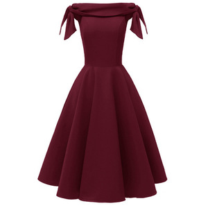 Nuovo Design Tie Sleeve Fit and Flare <span class=keywords><strong>Vintage</strong></span> Party Night Red Swing Dress donna elegante Off spalla abiti Sexy glamour - Product Image 5