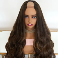 Perruque mi-tête en cheveux européens Kingdom Brown avec mèches caramel, fabriquée à la machine, sans dentelle, pour femmes souffrant de perte de cheveux