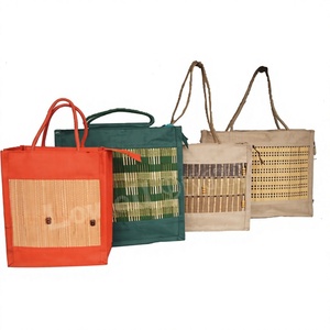 Handmade Jute Shopping <b>Bag</b> with Bamboo Panel Letter Pattern <b>Extra</b> <b>Large</b> Size Rope Handle From West Bengal for Groceries - Product Image 1