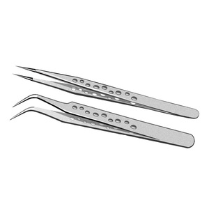 Hot-selling stainless steel tweezers with 9-hole curved and straight <b>heads</b>, sandblasted high-precision eyelash extension - Product Image 2