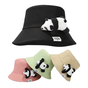 Chapéu de sol Panda fofo criativo com logotipo personalizado, chapéu de balde infantil adora