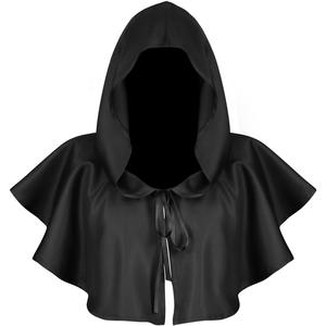 Halloween Cosplay Death Cape Capa corta con capucha Wizard Witch Disfraces Vampire Devil Wizard Black Cape Cowl Accesorios <span class=keywords><strong>de</strong></span> fiesta - Product Image 2