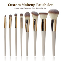 Ensemble de 8 pinceaux de maquillage professionnels pour le visage avec sac de rangement en cuir, poils synthétiques doux, logo personnalisé, kit de voyage