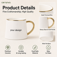 Mug en céramique personnalisé avec bordure et poignée dorées, mug à café blanc, design plaqué, vaisselle pour la maison, le bureau, le restaurant, cadeau, vente en gros