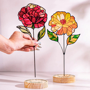 Attrape-lumière <span class=keywords><strong>en</strong></span> verre teinté pour la Fête des Mères, motif floral d'anniversaire, style américain, thème végétal, décoration de bureau <span class=keywords><strong>à</strong></span> domicile, cadeau - Product Image 2