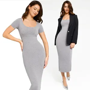 Großhandel 2024 Bodycon-Kleid elastisch nahtlos eingebaut in Shapewear Kleid Rücken Schlitz äußeres formendes Kleid mit abnehmbaren Bechern