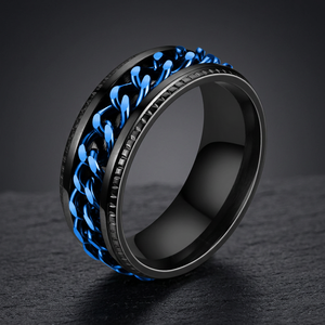 Black <b>Tungsten</b> Men's Punk <b>Ring</b> With Blue Chain Design Daily Wear Jewelry - Product Image 2