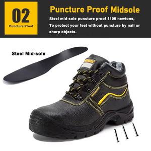 Cuero de vaca negro Resistencia al deslizamiento de aceite Punta de acero antigolpes y placa media de acero Mantener caliente Zapatos de seguridad de invierno para hombres - Product Image 5