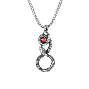Collar con colgante de ojo de serpiente, acero inoxidable, engaste de bisel de piedra roja, joyería de moda para hombre SP912 - Product Image 1