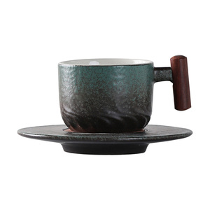 Juego de Taza y Platillo de Cerámica para <span class=keywords><strong>Espresso</strong></span> de 130ml al por Mayor, Taza de Café de Gres Mate con Logotipo Personalizado y Asa de Madera - Product Image 5
