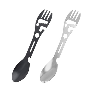 Ensemble d'ustensiles de camping en acier inoxydable, équipement de survie en plein air, 10 en 1, vaisselle de voyage, couverts, fourchette, cuillère, ouvre-boîte - Product Image 2