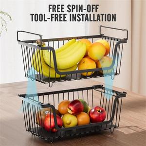 Lot de 4 paniers empilables en fil métallique pour l'organisation du garde-manger, bac de rangement en métal pour légumes, fruits, pommes de terre et oignons sur comptoir de cuisine - Product Image 3