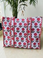Sac de courses en coton imprimé à la main au bloc, couleur unie, avec poignées en sangle, artisanat de Jaipur, vente en gros