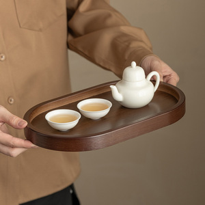 Walnut Colored Oval <b>Tea</b> <b>Tray</b> Wooden Serving <b>Tray</b> For <b>Tea</b> Ceremony And Snacks Household Use Elegant Design - Product Image 4