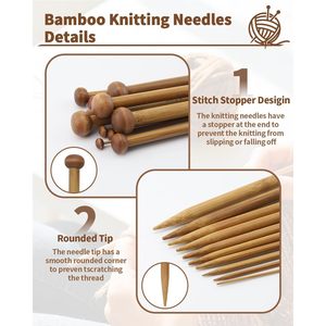 9 Pairs Bamboo Knitting Needles Set with 6 <strong>Stitch</strong> <strong>Holders</strong>, 2-10mm Single Point Wooden Knitting Needles, 10in Long for Scarves - Product Image 4