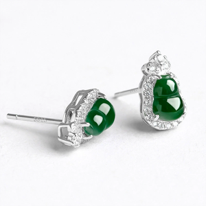 S925 <b>silver</b> set with natural A-grade jadeite lotus-shaped green ice-quality jadeite earrings for ladies - Product Image 1