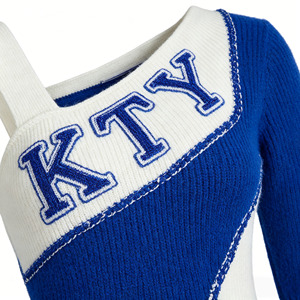 Abito <span class=keywords><strong>in</strong></span> <span class=keywords><strong>maglia</strong></span> da donna blu e bianco a blocchi di colore, asimmetrico monospalla <span class=keywords><strong>con</strong></span> cut-out, <span class=keywords><strong>vestito</strong></span> a costine aderente midi <span class=keywords><strong>con</strong></span> <span class=keywords><strong>spacco</strong></span> - Product Image 5