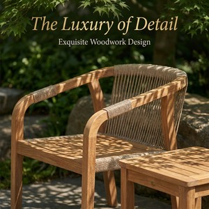 Set <span class=keywords><strong>da</strong></span> Pranzo per Esterni <span class=keywords><strong>in</strong></span> Legno Teak con Sedie Imbottite <span class=keywords><strong>in</strong></span> <span class=keywords><strong>Rattan</strong></span>, <span class=keywords><strong>Mobili</strong></span> <span class=keywords><strong>da</strong></span> <span class=keywords><strong>Giardino</strong></span> Impermeabili per Patio e Villa - Product Image 2
