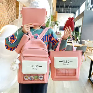 青少年书包艺术风格韩式5in1书包套装背包大容量艺术校园背包