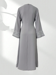 Vestido Largo de Moda para Mujer, Bordado, de Poliéster, Estilo Boutique, Mangas Trompeta, Temporada de Otoño, Apto para Musulmanas - Product Image 4