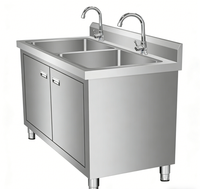 Évier double pour traiteur extérieur - Station de travail de nettoyage sur site pour banquets de mariage, en acier inoxydable, avec rangement portable