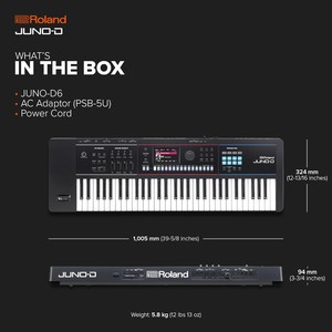 Synthétiseur <span class=keywords><strong>Roland</strong></span> JUNO-D6 |   Clavier synthétiseur 61 touches avec action de clavier de piano |   Moteur ZEN-Core 3800 avec sons intégrés |   Affichage numérique |   Intuitif - Product Image 6
