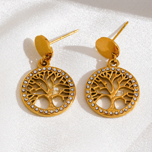 Tendenza moda 18k oro ritaglio rotondo Vintage dell'<span class=keywords><strong>albero</strong></span> della vita orecchini da <span class=keywords><strong>donna</strong></span> - Product Image 1