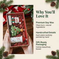 Ensemble de 3 bougies parfumées de Noël en forme de pingouin, renne et Père Noël, peintes à la main, en coffret cadeau
