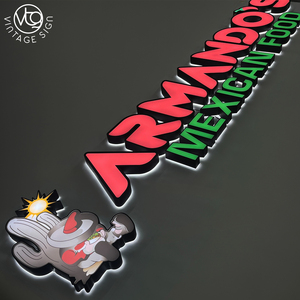 Letrero Luminoso Personalizado con Letras en Canal Retroiluminadas en Rojo y Verde con Gráfico de <span class=keywords><strong>Cactus</strong></span> Mexicano para Restaurante Mexicano - Product Image 1