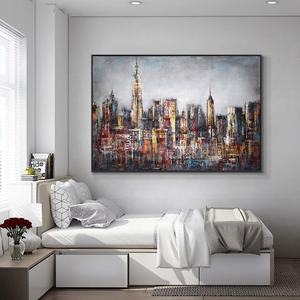 Astratta di grandi dimensioni City Building pittura 100% dipinto a mano pittura a olio su tela moderna Wall Art per la decorazione della casa - Product Image 4