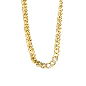 MBN0025 Melynn CZ collier à maillons cubains collier en laiton plaqué or 14k zircon cubique chaînes cubaines collier femmes