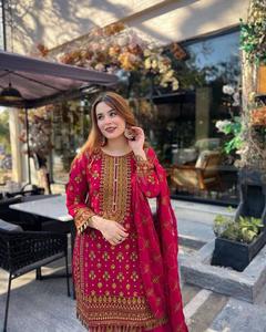 Vestido de diseñador plateado estilo Bollywood para mujer, 3 uds., atuendo indio, bordado impreso, cada función de Festival, precio al por mayor - Product Image 3