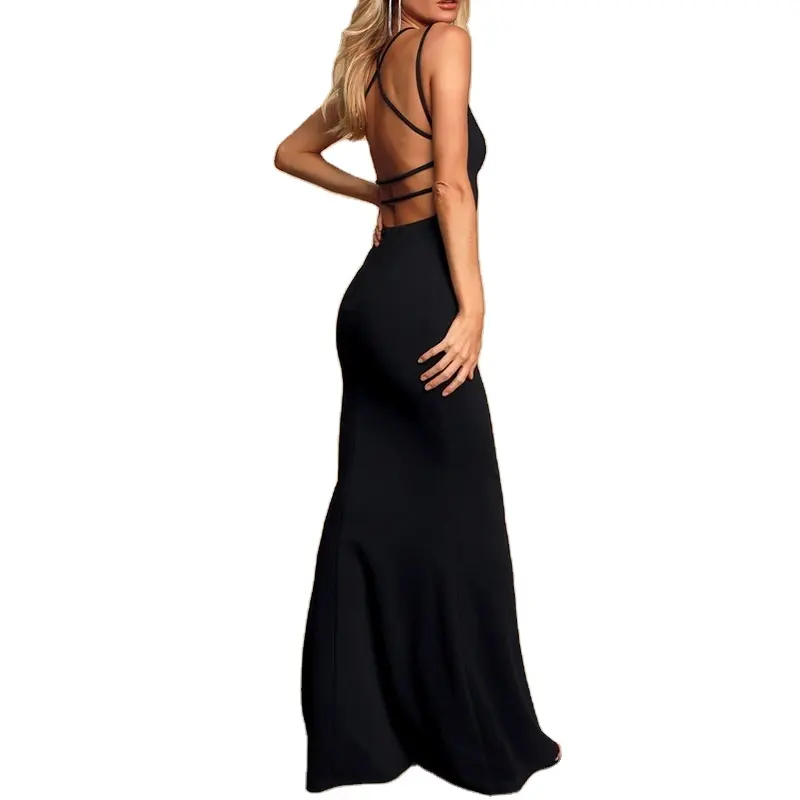 Haute Couture Women's Summer Evening Dress Slings Elegant And Atmospheric Backless Ladies Extra Long Dresses