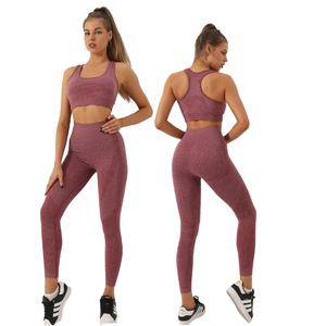 Femmes européennes américaines printemps été Fitness deux pièces <span class=keywords><strong>ensemble</strong></span> respirant sans couture tricoté soutien-gorge gilet pantalons longs hanche ascenseur Yoga - Product Image 1