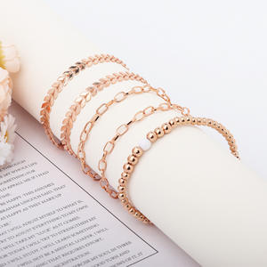Fashion Chain Link <b>Bracelets</b> Rose Gold Plated Alloy Women's Trendy Plant Pattern 5 Piece <b>Set</b> - Product Image 1