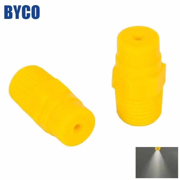 BYCO Nosel Semprot Plastik Kerucut Penuh, 1/8 "1/4" Outlet Pabrik Pp/PVC/PTFE untuk Gosok Gas