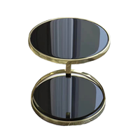 Table basse ronde à double étage, petite, moderne, en métal doré avec plateau en verre trempé noir pour salon, meubles de luxe