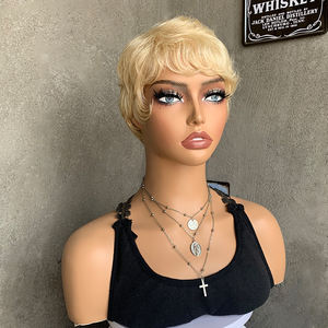 Perruque Synthétique <span class=keywords><strong>Courte</strong></span> Pixie Blonde de Haute Qualité LIWANGLONG HAIR pour <span class=keywords><strong>Femme</strong></span>, Lisse et Ondulée, avec Frange, Effet Volumineux et Superposé, Résistante à la Chaleur - Product Image 3