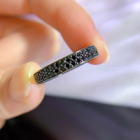 Nouvelle bague en pierre noire européenne et américaine en argent 925, bague de bijoux de mode Zircon empilés de Style Ins