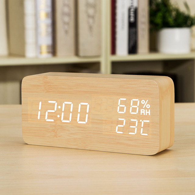 Led Alarm Clock Wood Digital Alarm Clock Led Wooden Clock with Wooden Electronic Led