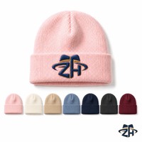 Bonnet d'hiver pour femme, rose pâle, en tricot côtelé, avec revers plié, taille unique, logo brodé en relief, accent doré, vente en gros, approvisionnement en vrac