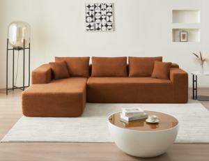 Compressed Couch Sherpa L-Shaped Flannel Fabric Upholstered Modular Three Seat <b>Corner</b> Sofa Apartment Villa Living Room Orange - Product Image 2