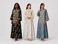 Abaya en polyester de Dubaï, broderie florale 3D, col mandarin, vêtements islamiques modestes pour l'Aïd, les mariages et les occasions formelles